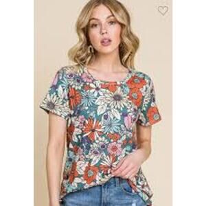 Bombom Retro Floral T Shirt, Boho, Festival, Groovy, 70's, Womens Sz M